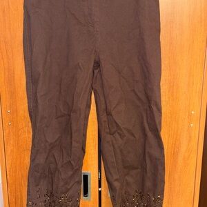 Quacker Factory Brown Straight Leg Pants with Embellished Hem